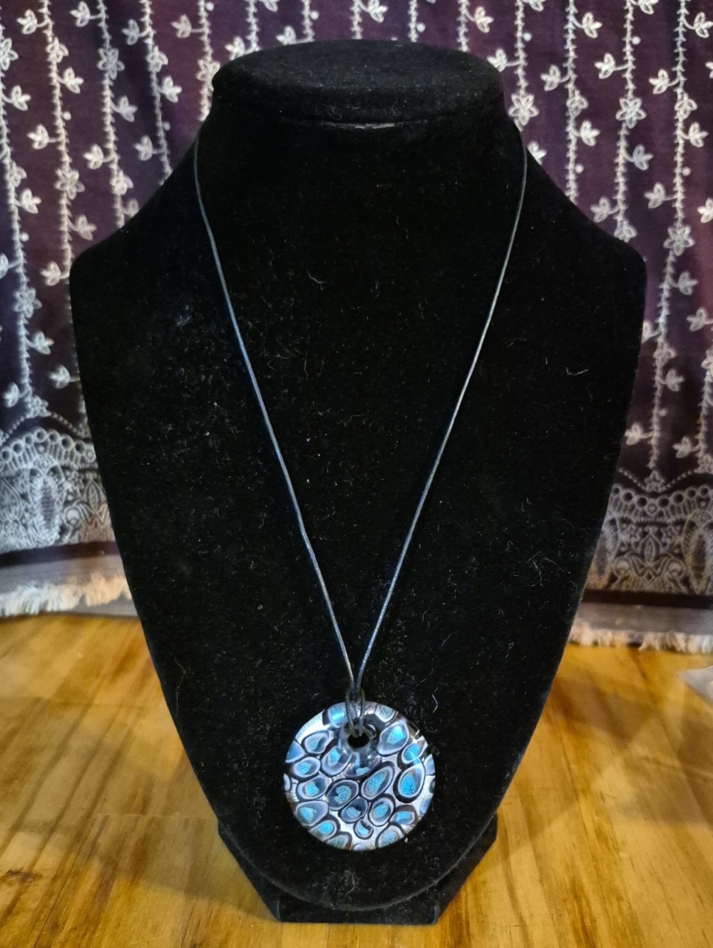 Round Blue Mosaic Pendant Necklace - Women Jewelry